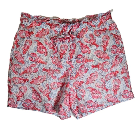 Talbots Shorts Womens Medium Red Lobster Print Ruffle Waist Casual Beach Summer - Picture 1 of 7